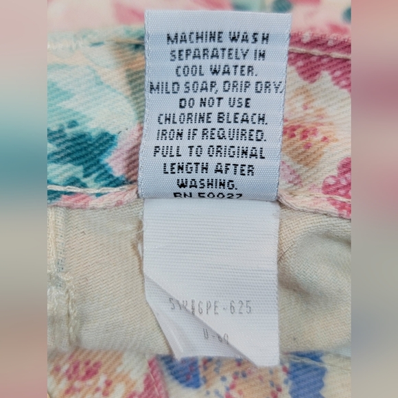 80's 90's Vintage High Waist Floral Print Jean Shorts Womens 4 Cream 100% Cotton - Picture 10 of 10